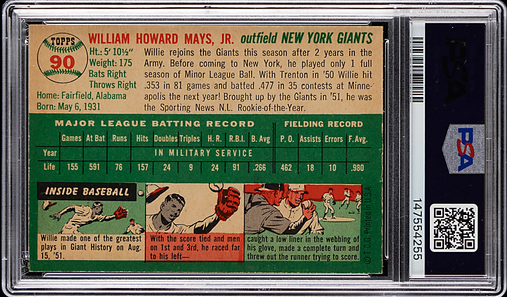 1954 Topps #90 Willie Mays PSA EX-MT 6