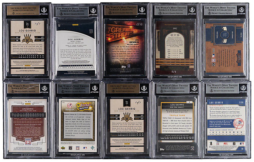 2003-2016 Lou Gehrig #1/1 BGS Graded Collection (10) with Immaculate Collection, Prime Cuts & Upper Deck Heroes