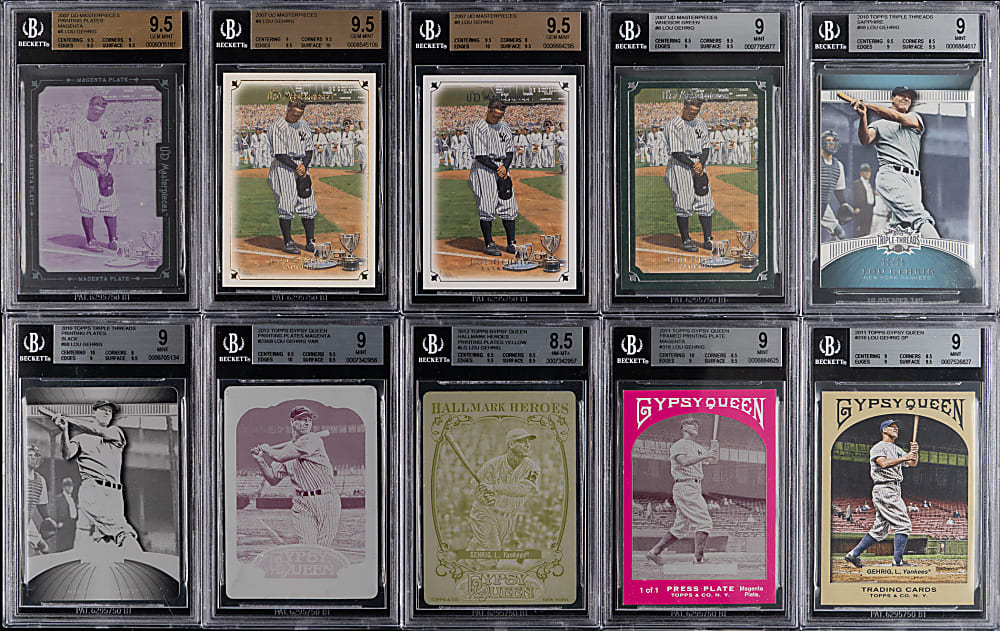 2007-2012 Lou Gehrig #1/1 Printing Plate BGS Graded Collection (5) Plus (5) BGS Final Production Matches