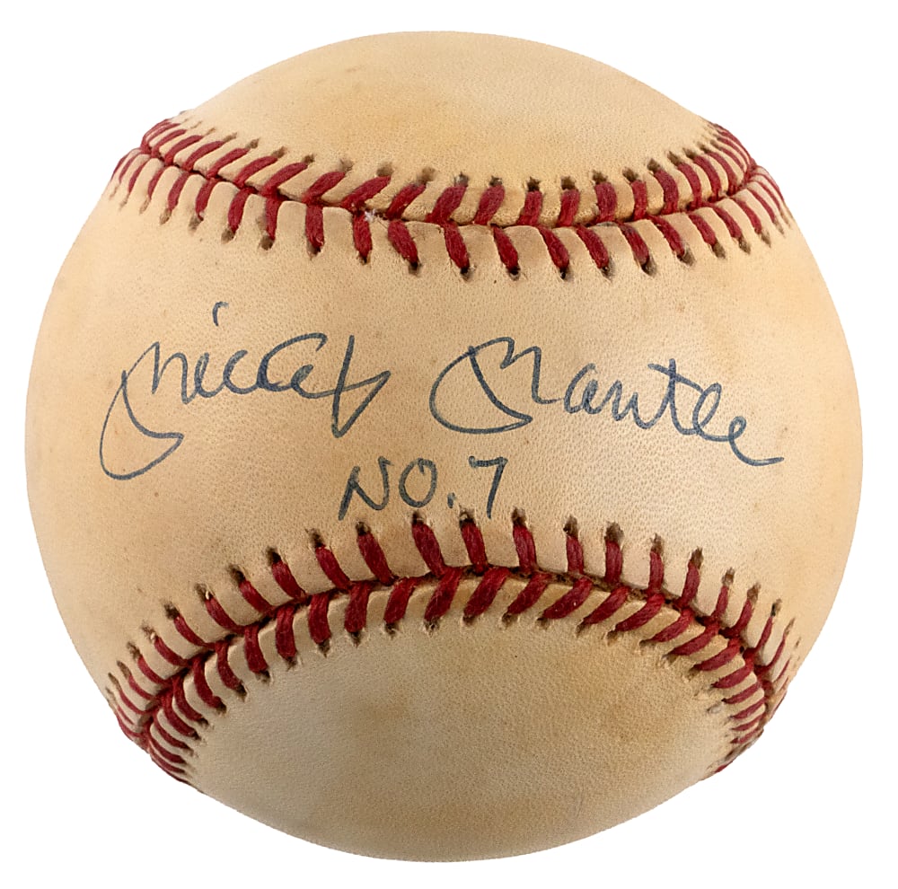 Mickey Mantle Single-Signed OAL/Brown Baseball with "No. 7" Inscription - UDA