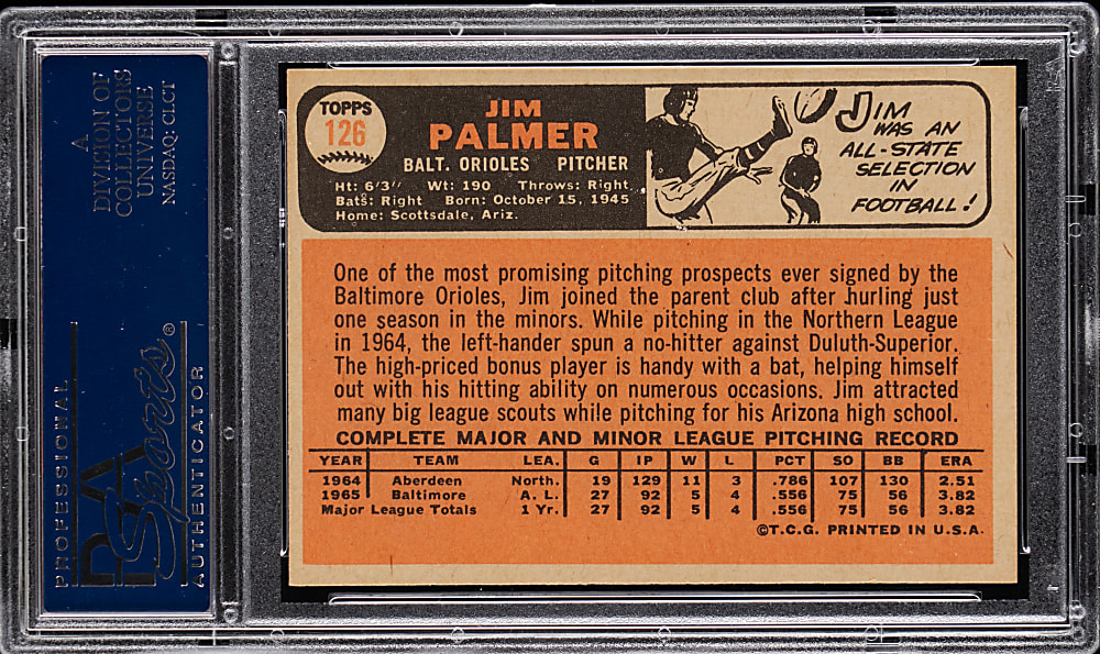 1966 Topps #126 Jim Palmer Rookie PSA NM-MT 8