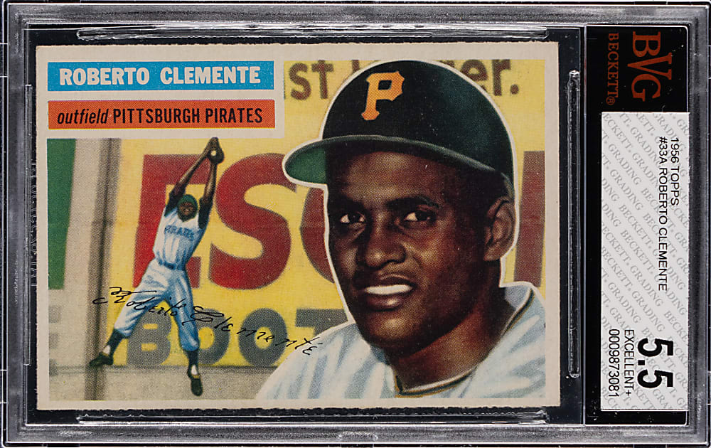 1956 Topps #33 Roberto Clemente Gray Back BVG EX+ 5.5