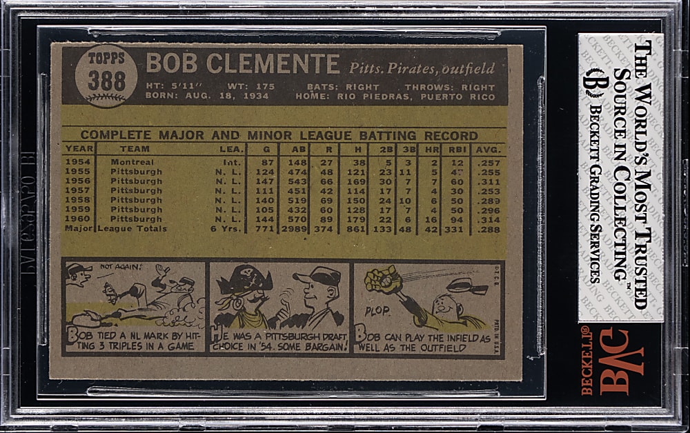 1961 Topps #388 Roberto Clemente BVG NM-MT 8