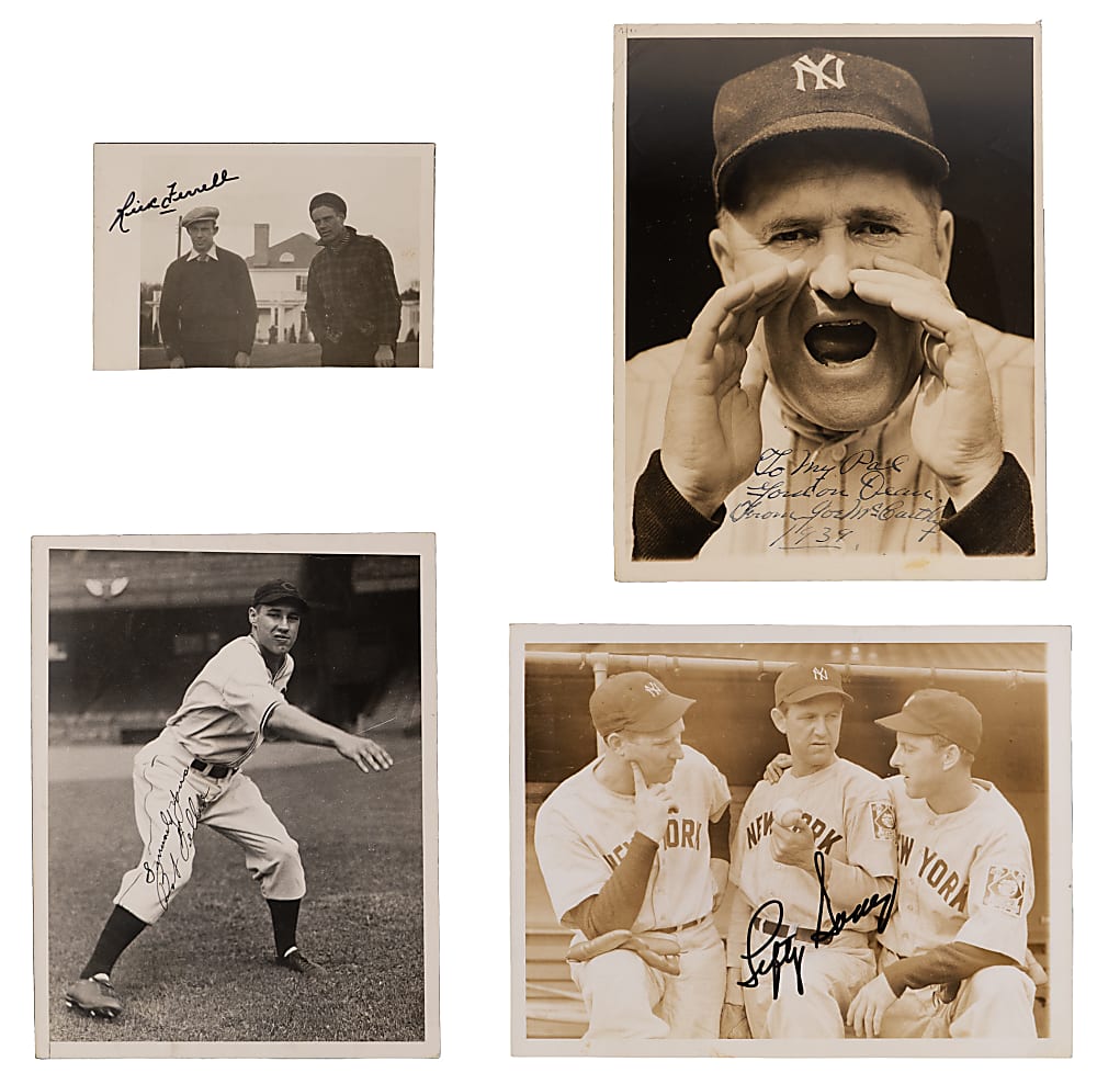Signed Vintage Photograph Quartet with News Service Examples - Feller (Period), Ferrell, Gomez & McCarthy