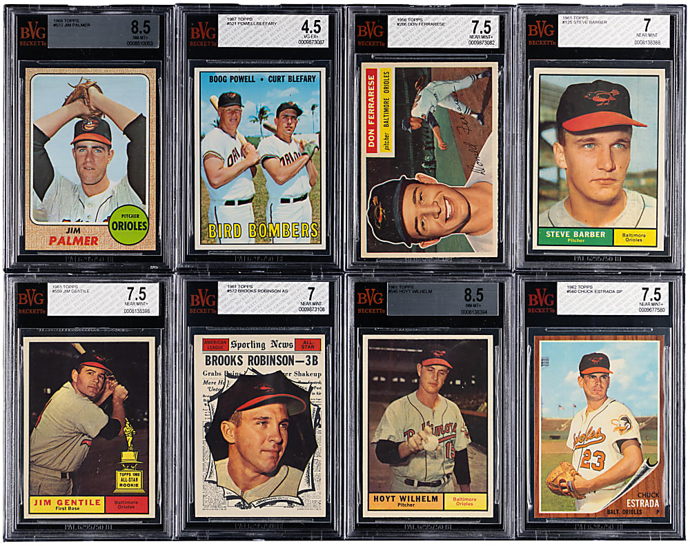 1956-1968 Topps Baltimore Orioles BVG Graded Group (8) with Jim Palmer & Brooks Robinson