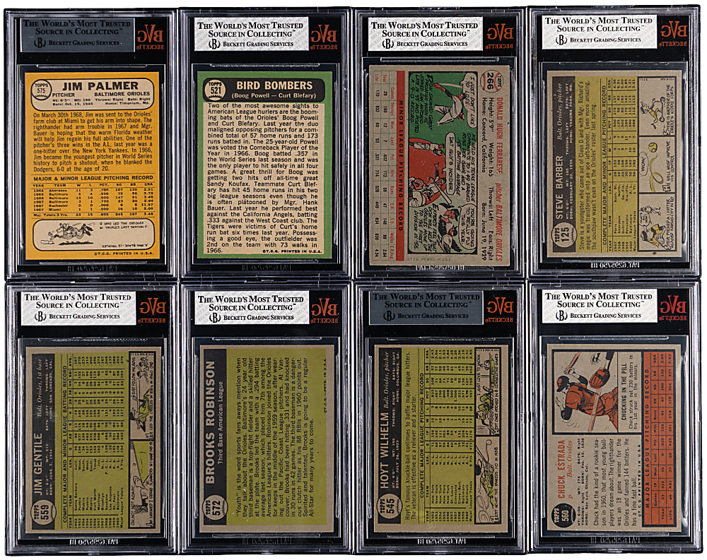 1956-1968 Topps Baltimore Orioles BVG Graded Group (8) with Jim Palmer & Brooks Robinson