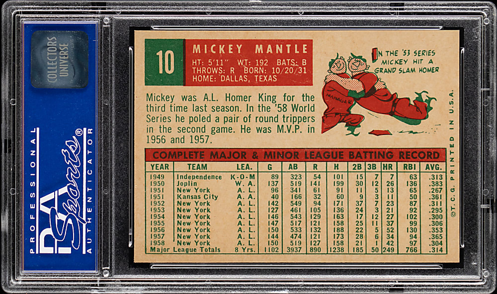 1959 Topps #10 Mickey Mantle PSA NM 7