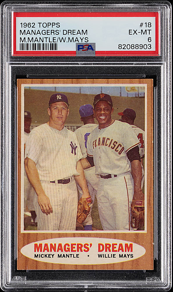 1962 Topps #18 Managers' Dream Mickey Mantle/Willie Mays PSA EX-MT 6