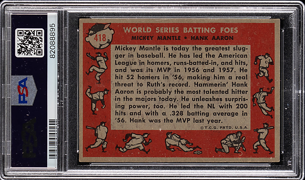 1958 Topps #418 World Series Batting Foes Mickey Mantle/Hank Aaron PSA VG-EX 4