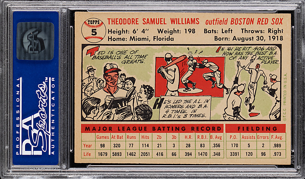 1956 Topps #5 Ted Williams White Back PSA NM-MT 8