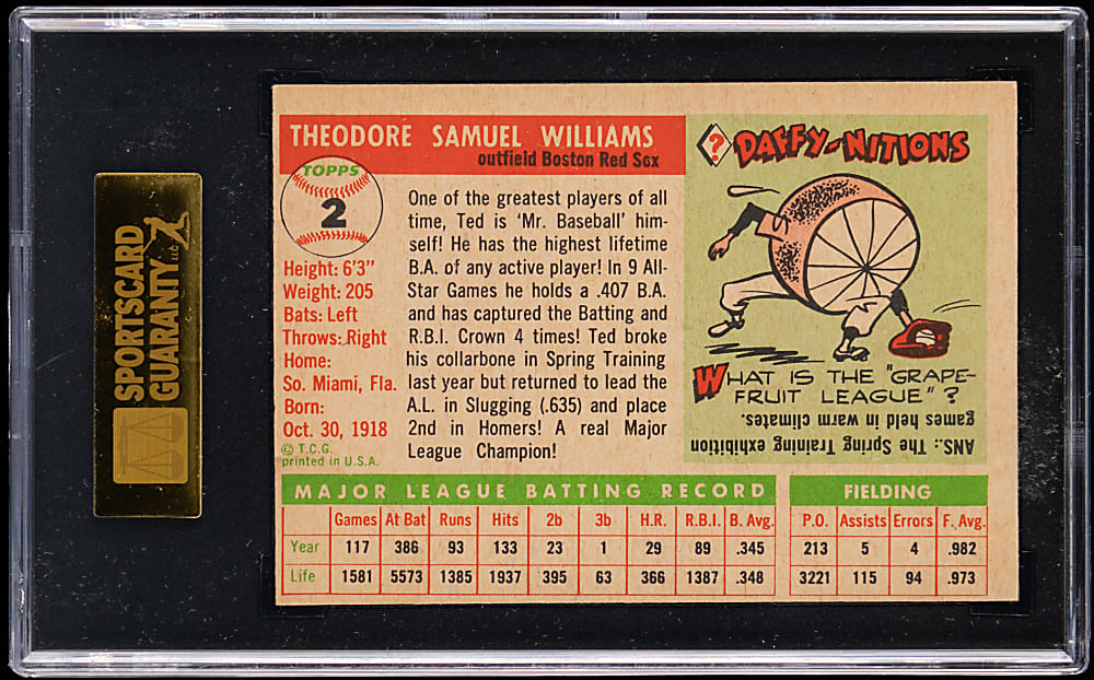 1955 Topps #2 Ted Williams SGC EX+ 5.5