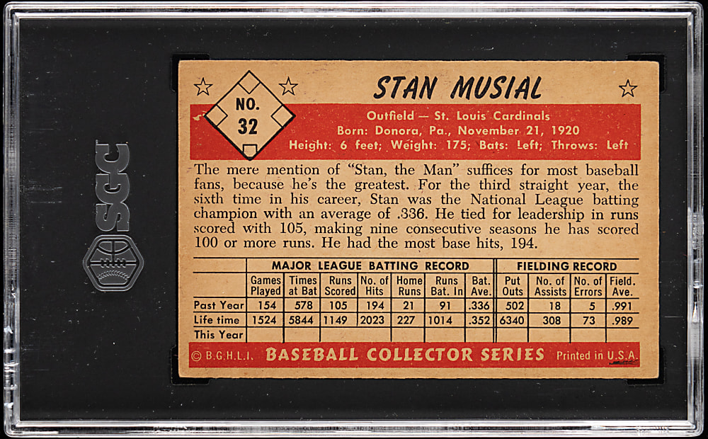1953 Bowman Color #32 Stan Musial SGC VG/EX 4