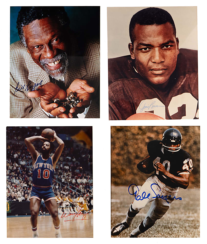 Basketball/Football Hall of Famer Signed Photographs (4) with Jim Brown & Bill Russell