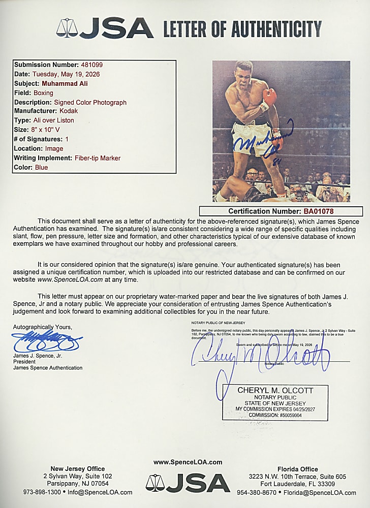 Muhammad Ali Signed & Dated Iconic Photo with Full JSA LOA