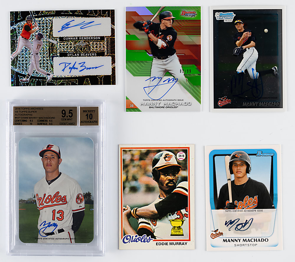 1978-2024 Baltimore Orioles Rookie/Certified Autograph Collection (13) with (2) Manny Machado & Gunnar Henderson (#1/1) Rookie Autos