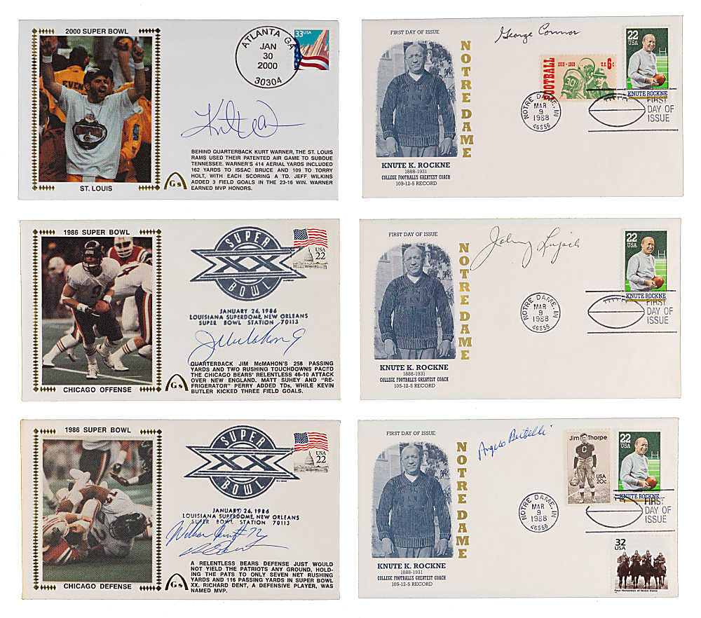 Football & Basketball Signed Cachet/First Day Issues Collection (10) with Walter Payton, Johnny Unitas, Joe Montana, Magic Johnson