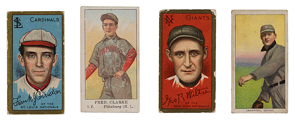 1909-1911 Tobacco and Caramel Type Cards (4) with Hall of Famers Fred Clarke & Sam Crawford