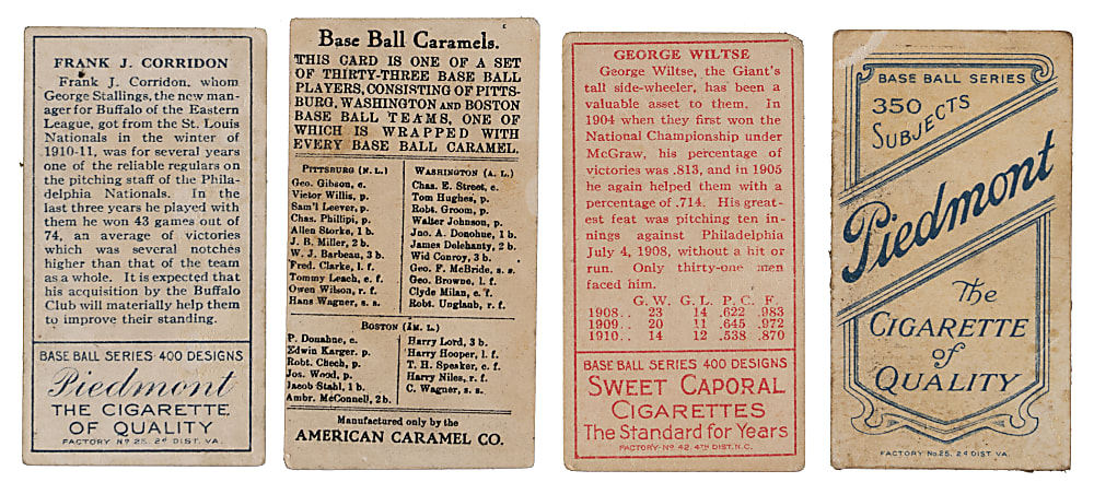 1909-1911 Tobacco and Caramel Type Cards (4) with Hall of Famers Fred Clarke & Sam Crawford