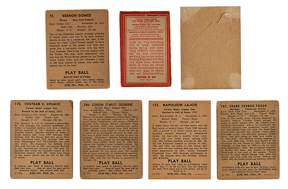 1934-1941 Batter-Up, Goudey & Play Ball Hall of Fame Collection (7) with DiMaggio, Grove & Lajoie
