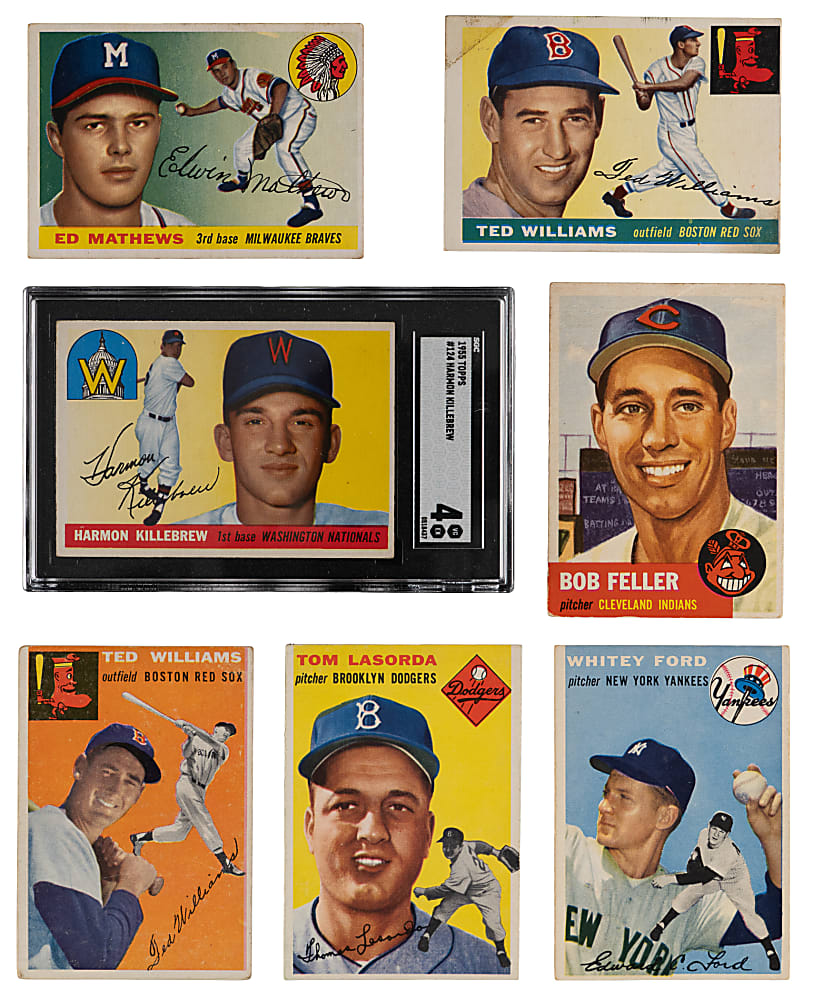 1953-1955 Topps Hall of Famers & Stars (13) with (2) Ted Williams & 1955 Topps #124 Harmon Killebrew Rookie SGC VG/EX 4