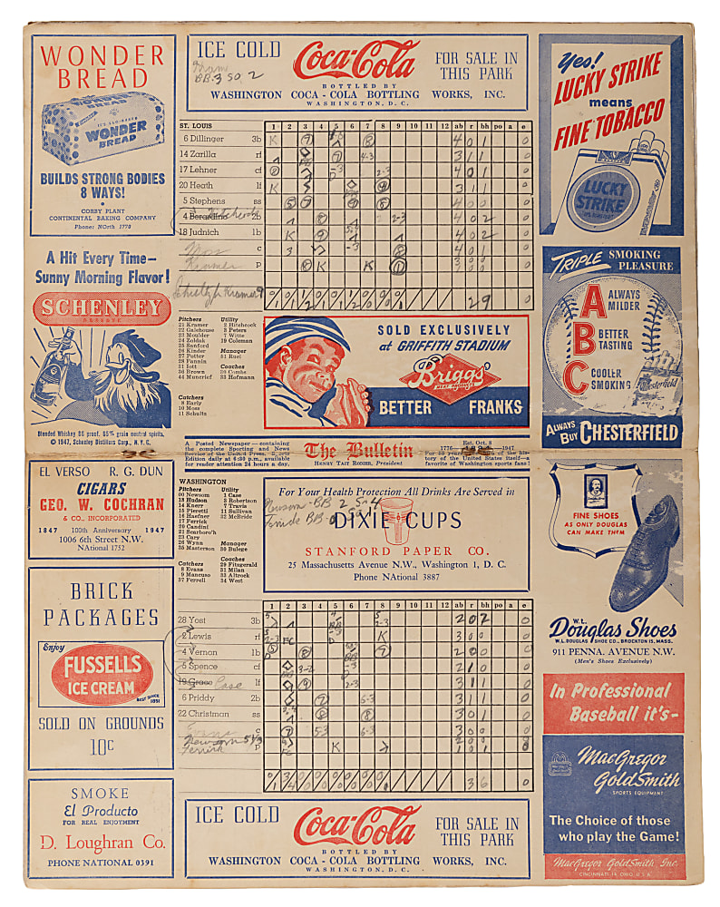 1947 Walter Johnson Memorial Game Program (St. Louis Browns at Washington Senators)