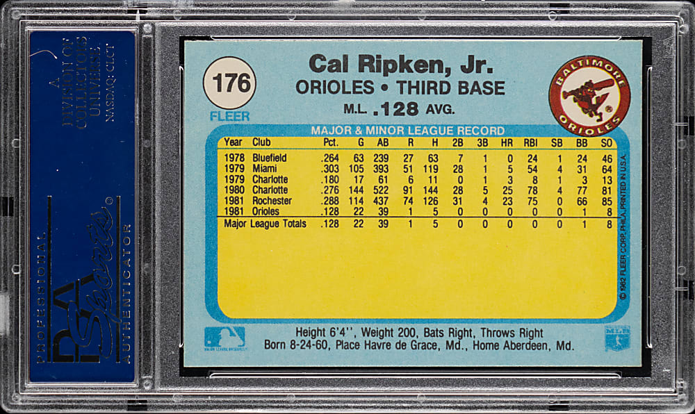 1982 Fleer #176 Cal Ripken Jr. Rookie PSA GEM MINT 10