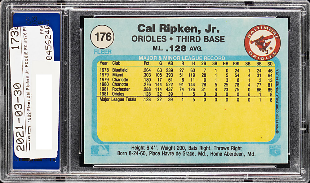 1982 Fleer #176 Cal Ripken Jr. Rookie PSA GEM MINT 10