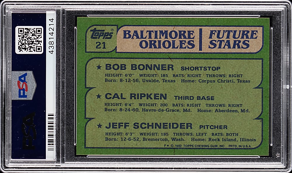 1982 Topps #21 Cal Ripken Jr. Rookie PSA GEM MINT 10