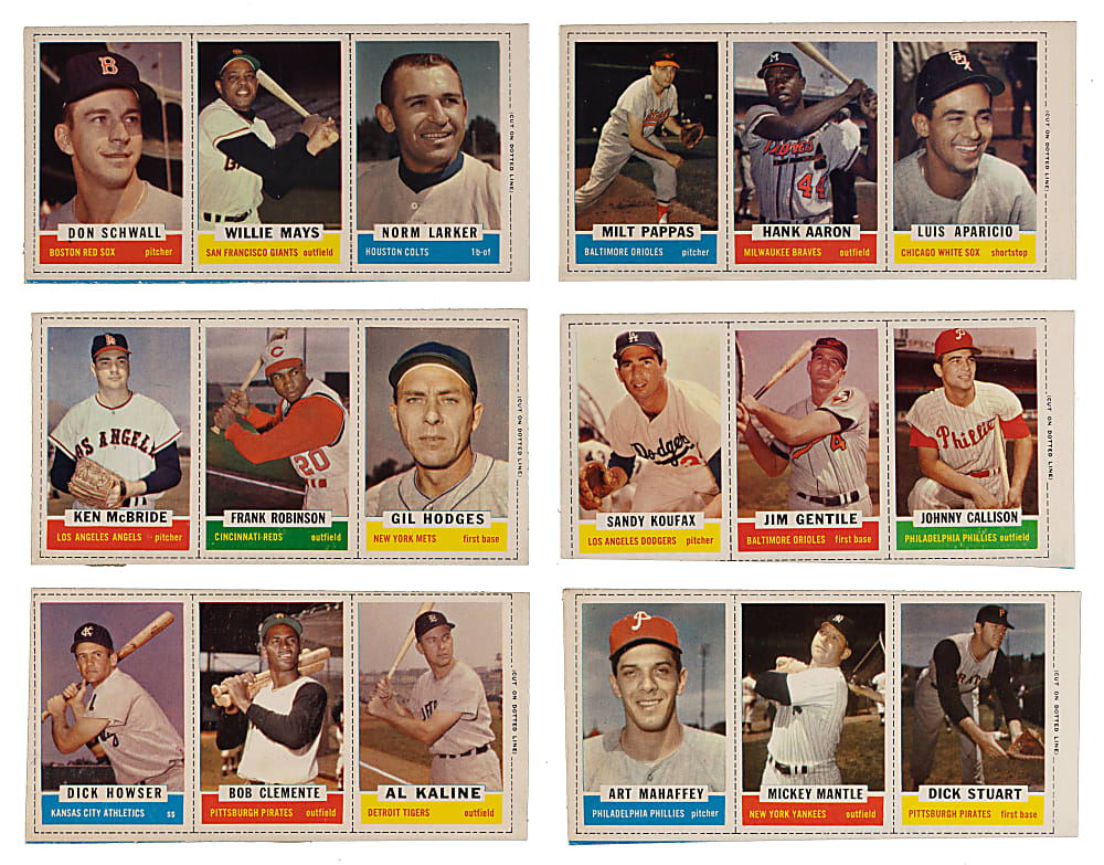 1962 Bazooka Panels Partial Set (11/15) with Aaron, Clemente, Koufax, Mantle & Mays - (33 Total Cards)