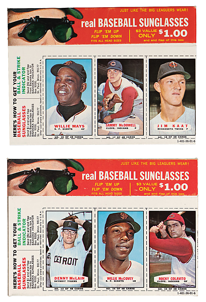 1967 Bazooka Near Complete Box High-Grade Pair with (3) Hall of Famers Including Willie Mays & Willie McCovey - (6 Total Cards)