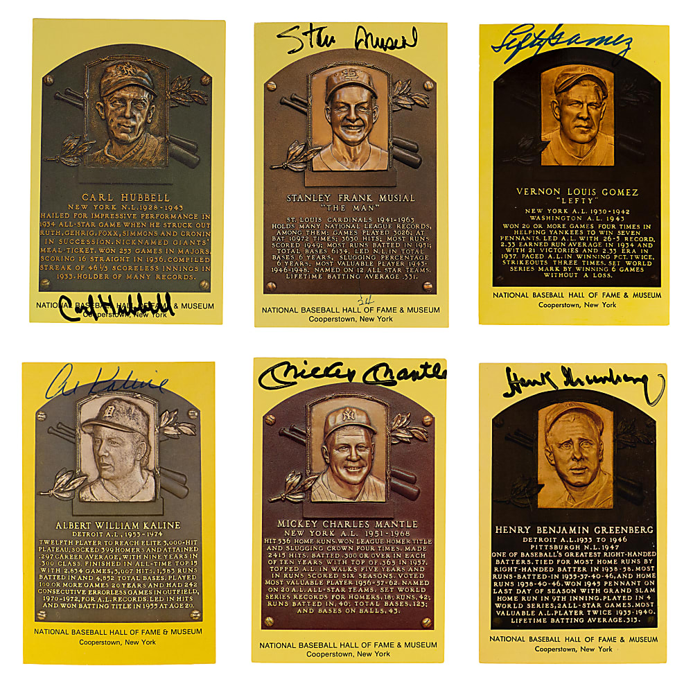 Signed Yellow Hall of Fame Postcard Collection (17) with Mickey Mantle & Hank Greenberg