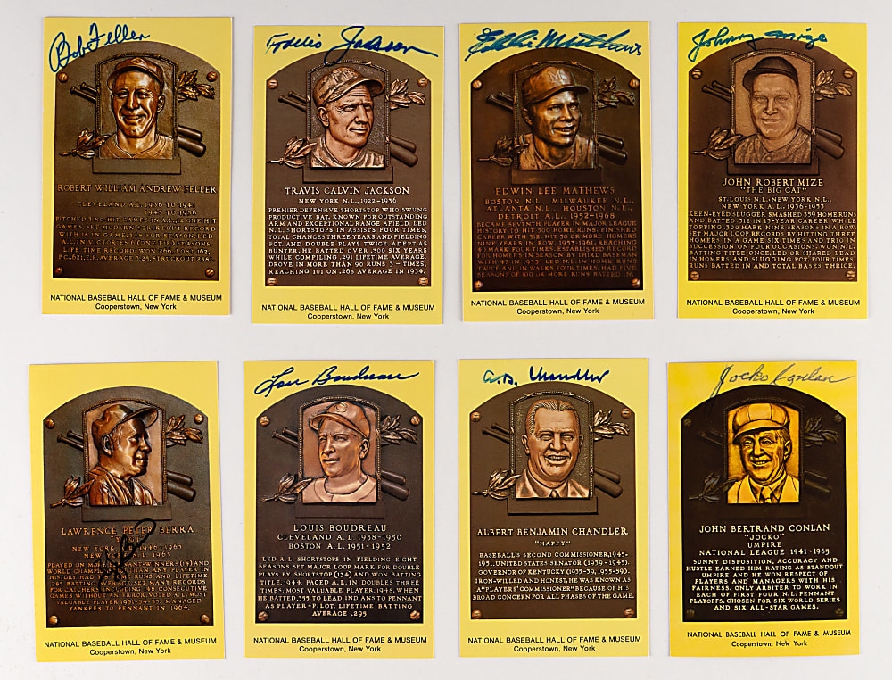 Signed Yellow Hall of Fame Postcard Collection (17) with Mickey Mantle & Hank Greenberg