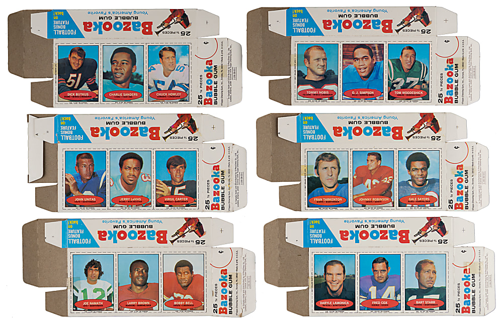 1971 Bazooka Football Complete Unfolded Box Set (12) - (36 Total Cards)