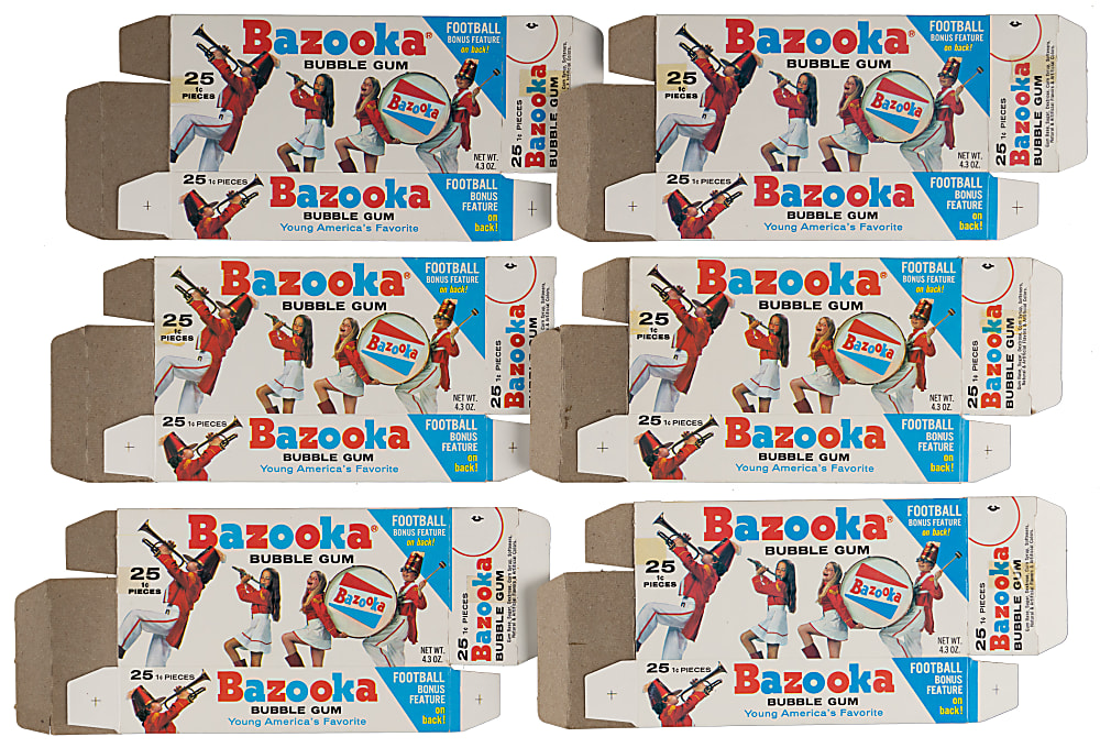 1971 Bazooka Football Complete Unfolded Box Set (12) - (36 Total Cards)