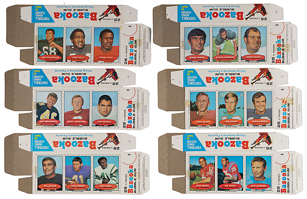 1971 Bazooka Football Complete Unfolded Box Set (12) - (36 Total Cards)