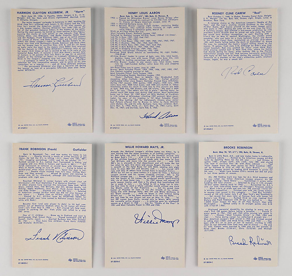 1968 Dexter Press Postcards Near Complete Set (72/77) with Hank Aaron & Willie Mays - Clean!