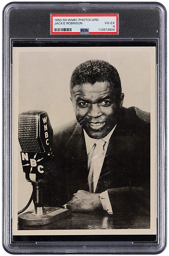 1950-1959 WNBC Jackie Robinson Jumbo Photo Postcard PSA VG-EX 4