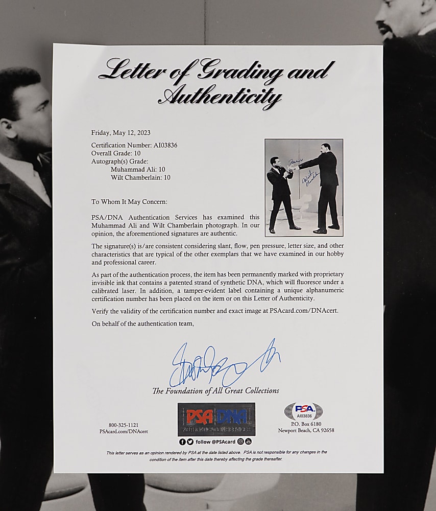 Wilt Chamberlain & Muhammad Ali Dual-Signed 16x20 Photo with Full PSA LOA Including Auto Grade "10" for Both!