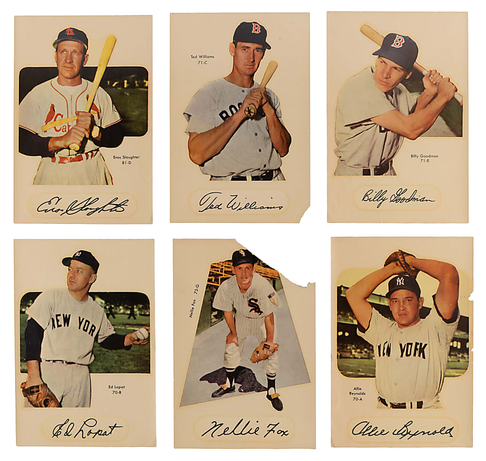 1952 Star-Cal Decal Type 1 Group (6) with (3) Hall of Famers Including Ted Williams