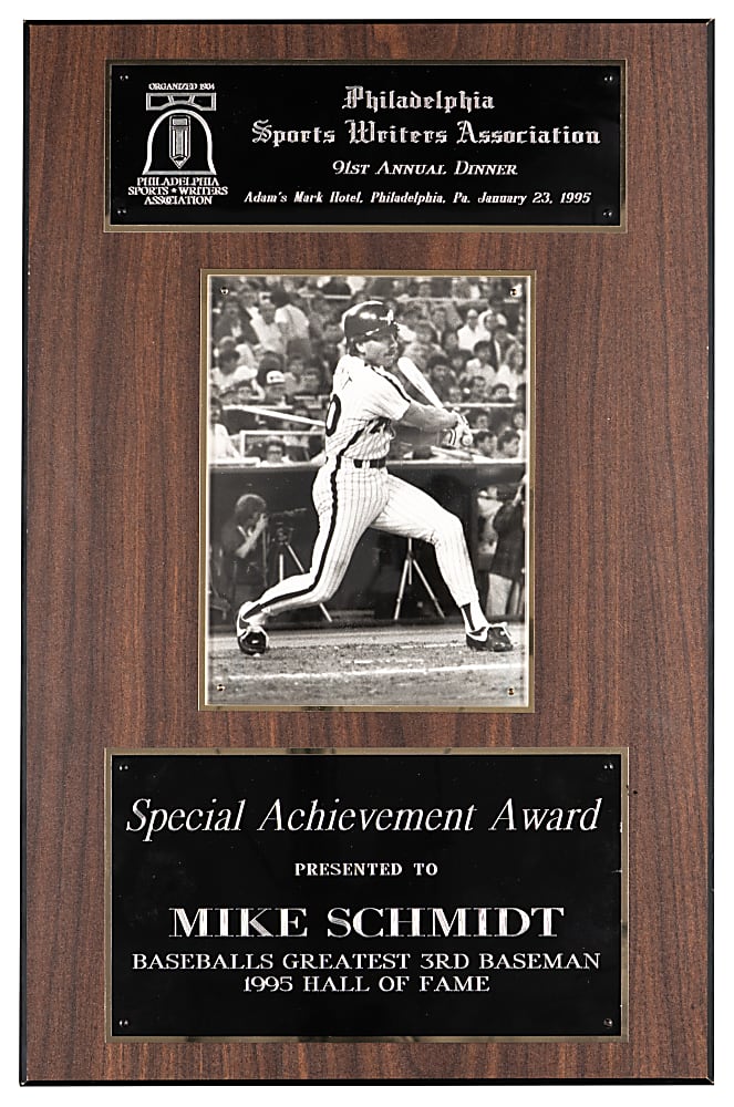 1995 Mike Schmidt Philadelphia Sportswriters Association Special Hall of Fame Award Plaque