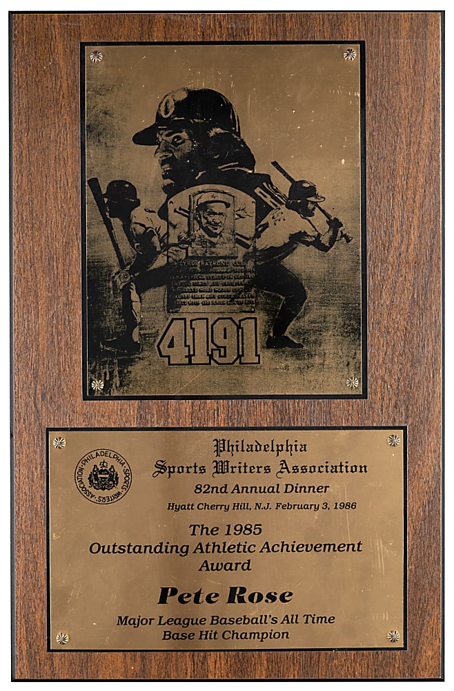 1985 Pete Rose Philadelphia Sports Writers Association Outstanding Achievement Award for MLB Hit Record