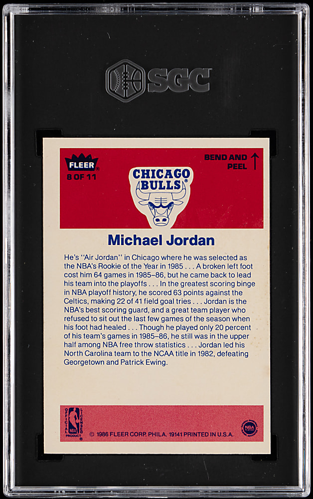 1986-1987 Fleer Basketball #8 Michael Jordan Rookie Sticker SGC EX/NM 6