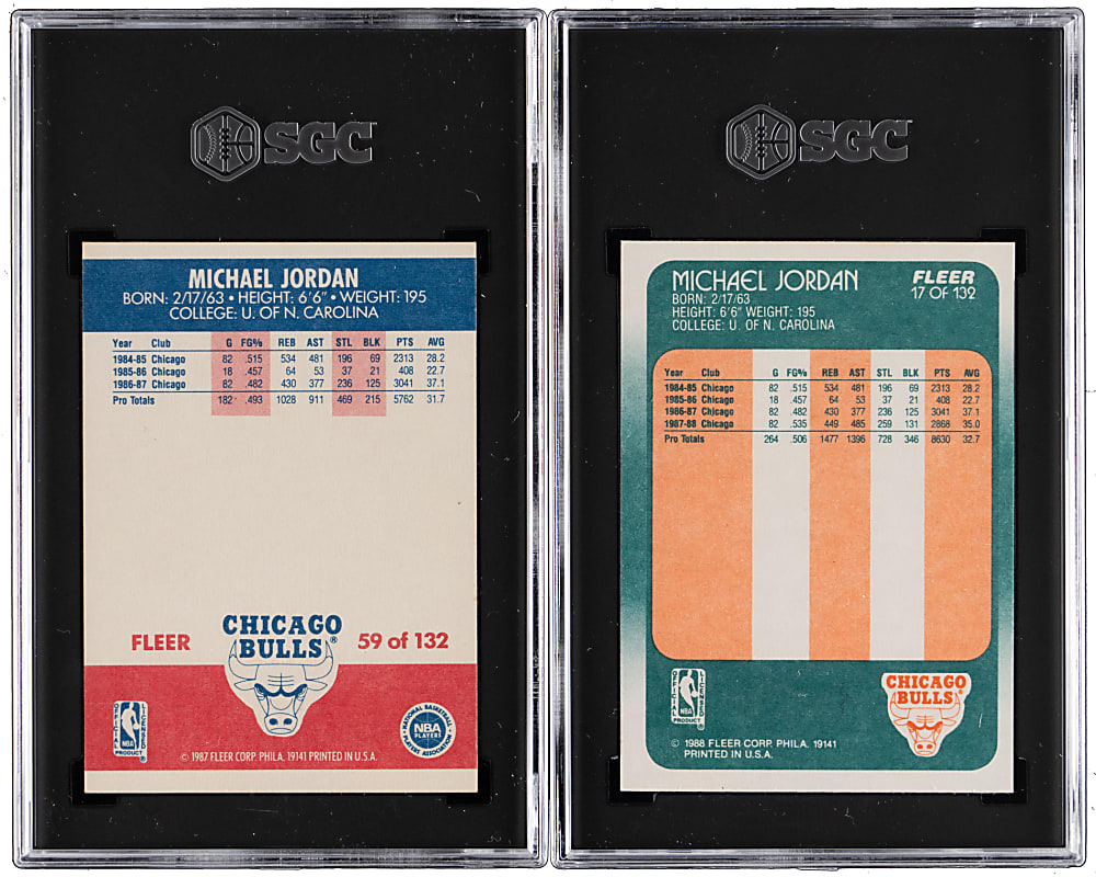 1987-1988  & 1988-1989 Fleer Basketball Michael Jordan SGC Graded Pair with NM/MT+ 8.5