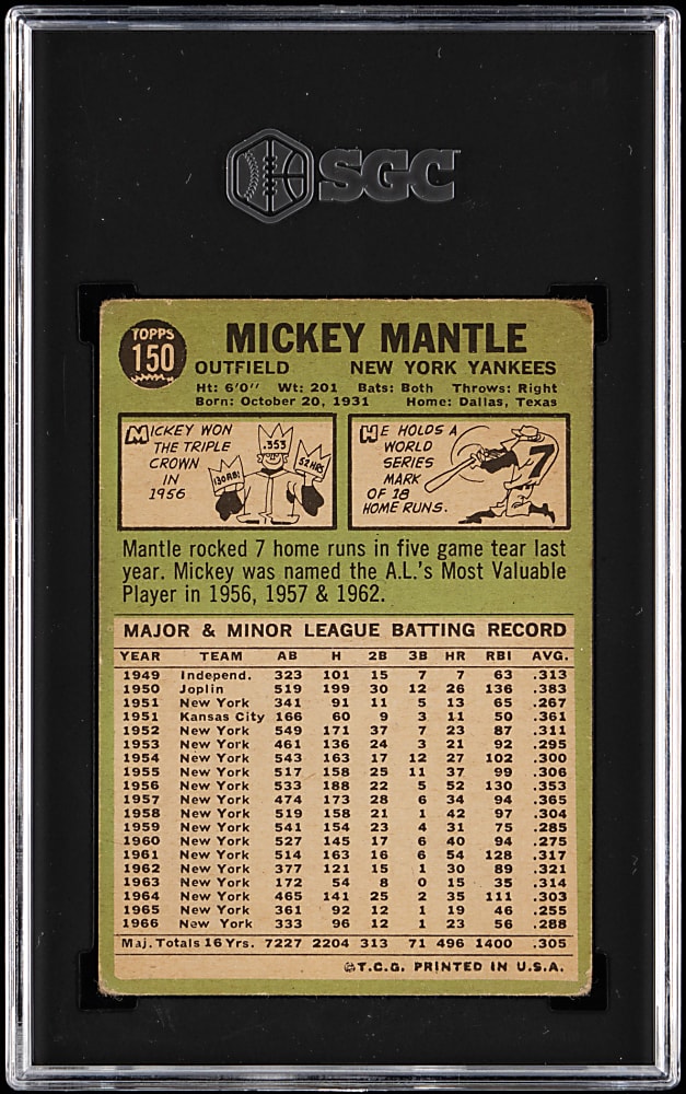 1967 Topps #150 Mickey Mantle SGC GOOD 2