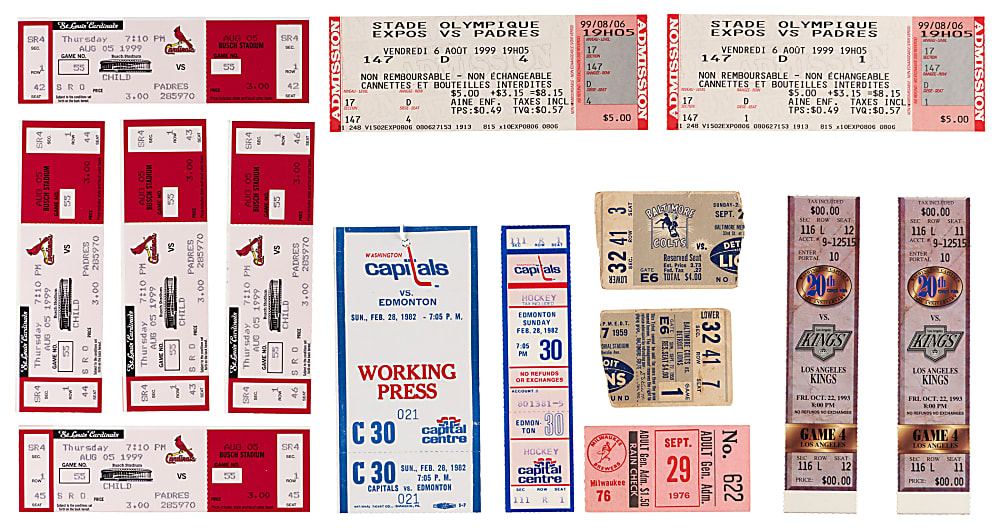 1950s-1990s Multi-Sport Tickets (120) with Aaron Last Extra Base Hit, (2) Gwynn #3000, (5) McGwire #500
