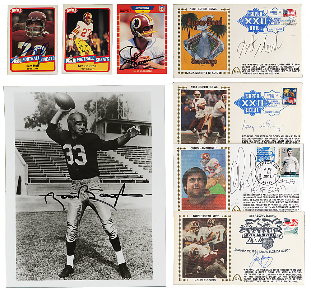 Washington Redskins Signed Flats Collection (14) with Sammy Baugh, John Riggins, (2) Art Monk