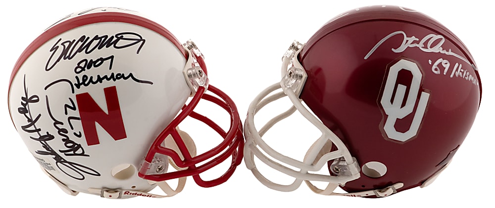 Heisman Winner Autographed Mini-Helmet Collection (13) with Roger Staubach, Glenn Davis Plus Oklahoma & Nebraska Multi-Signed