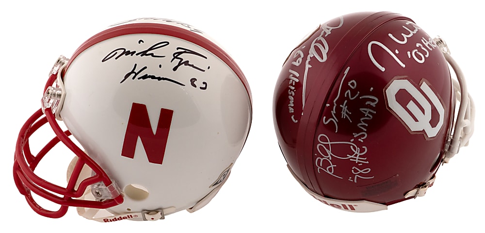 Heisman Winner Autographed Mini-Helmet Collection (13) with Roger Staubach, Glenn Davis Plus Oklahoma & Nebraska Multi-Signed