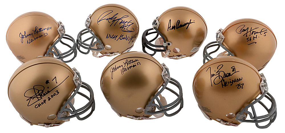 Notre Dame Signed Mini-Helmet Group (7) with Parseghian, Hornung, "Rudy" Ruettiger