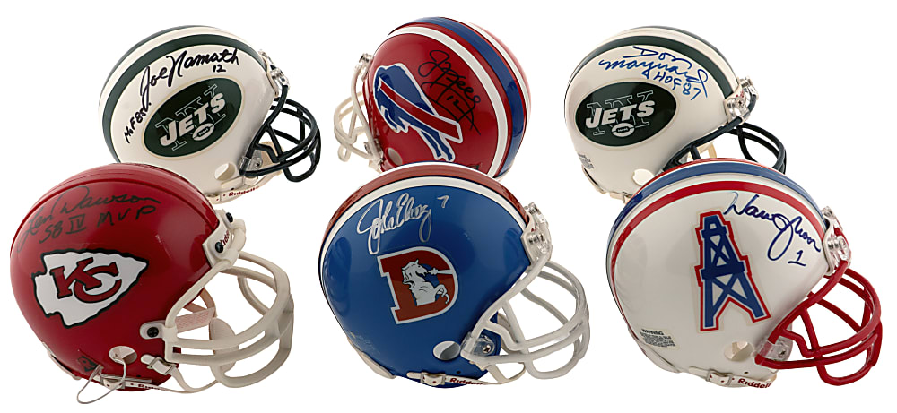 Original AFC Teams Signed Mini-Helmet Collection (14) with Joe Namath, John Elway, Jim Kelly